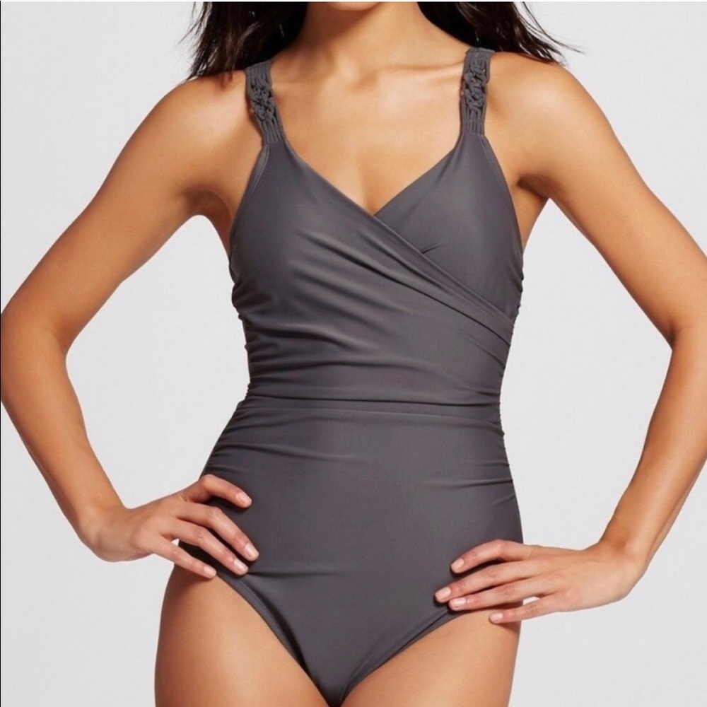 Merona gray one piece bathing suit Sz XL